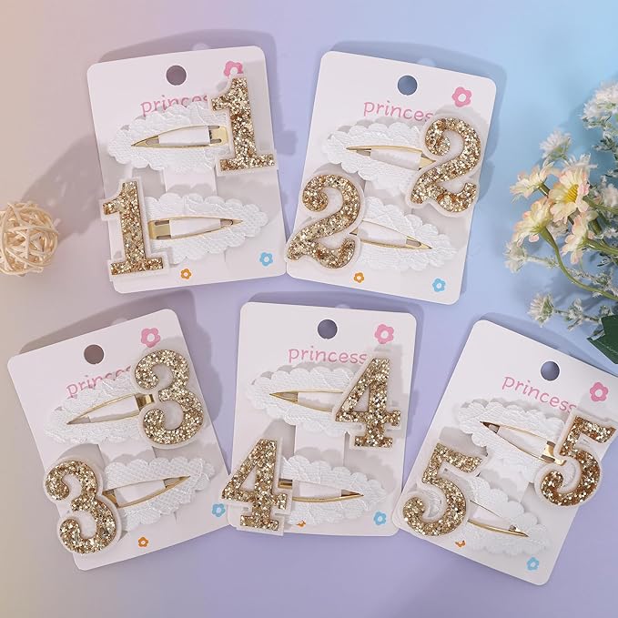 2nd Birthday Hair Clip for Baby Girls - White Glitter Number 2 Hair Clip, Girl Birthday Party Decorations, Two Year Old Photo Props