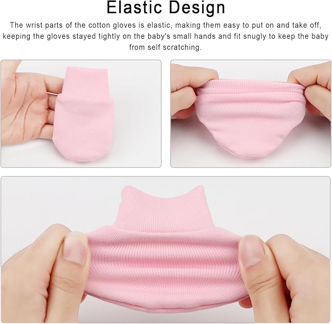 Newborn Baby Mittens No Scratch Cotton Elastic Wrist Gloves Infant Toddler Mittens for Baby Boy Girl 0-6 Months