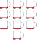 Libbey Clear Glass Coffee Mugs 13 oz. Set of 10, Bulk Pack - Perfect for Coffee, Tea, Espresso, Hot Cocoa, Other Beverages - Red Bottom
