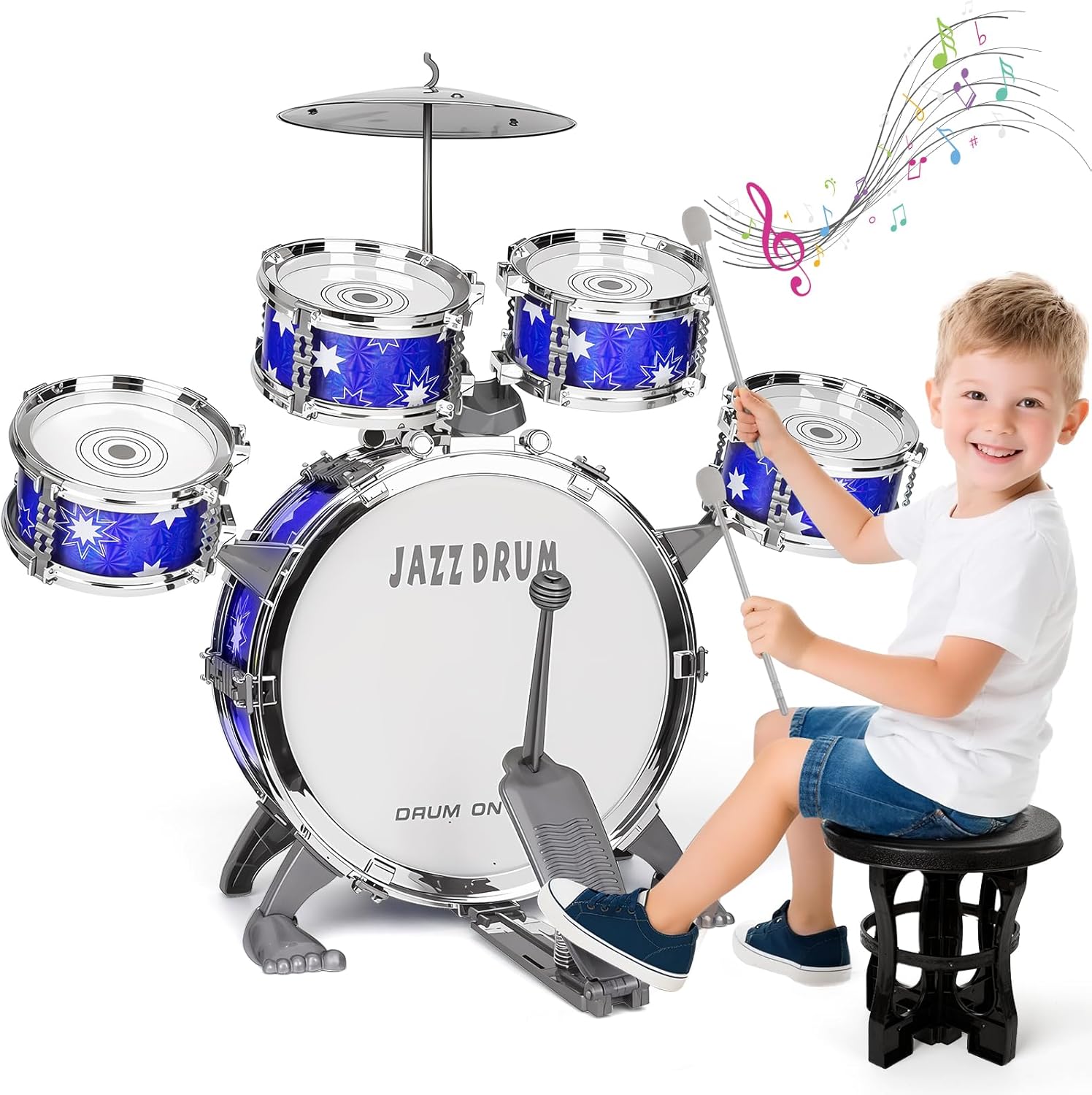 Upgraded Drum Set for Kids 3-5 Toddler Toy Ages 2-4 Jazz Drums Kit with Stool Musical Instrument Toys for 3 4 5 Year Old Girls Boys Gifts
