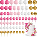 75 Pieces Cake Balls Topper Decorations Foam Cupcake Topper Mini Balloon Cake Topper Balls Cake Picks for Cake Deco Birthday Party Wedding（Rose Pink, Pink, Gold, White）