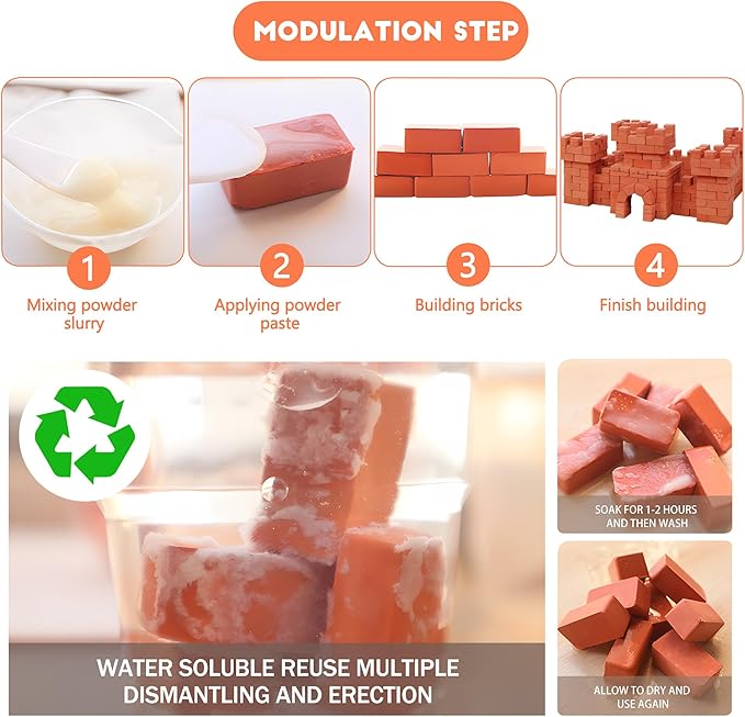 Knight Bricklayer Brick and Mortar Construction Set, Clay Mini Bricks & Cinder Blocks, DIY Mini House Kit, STEM Building Toy, Kids Brick Mortar Set, Reusable Blocks, Ages 8+, Birthday Gift