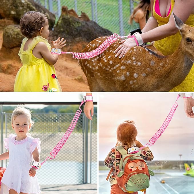 Accmor Anti Lost Wrist Link with Induction Lock, Upgraded Toddler Leash, Reflective Kids Wrist Leash for Baby, Child Walking Wristband Leashes with Magnetic Unlock Design for Girls, Rose (6.5ft)