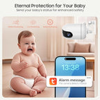 Smart WiFi Baby Monitor with Camera and Audio, 5.5” 1080P Wall-Mountable Display, 360° Pan & Tilt, HD Night Vision, Soothing Music, Multi-User Support, Two-Way Talk, Temperature & Motion Detection