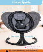 LAREX Baby Swing to Toddler Electric Infant Swing Portable for Newborn Boy Girl, 5 Sway Speeds with Remote Control, 12 Preset Melodies and Bluetooth, 0-6 Months Max 20 Lbs (2024 Model-Black)