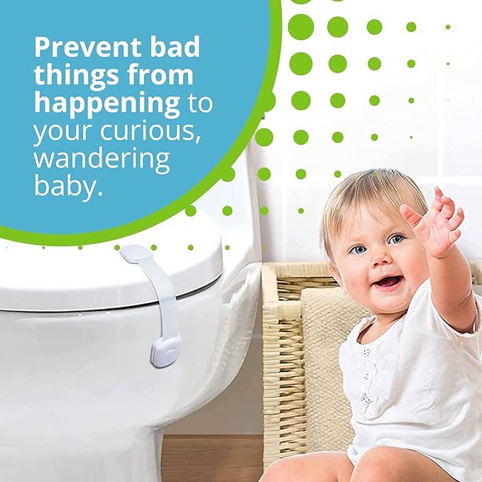 Adjustable & Reusable Child Safety Cabinet Locks & Latches, Baby Proofing Door Window, Cabinet, Toilet, & Refrigerator Lock, Child Safety Strap Locks with Adhesive Pads, Pack of 6, White - Wonderkid