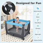 BABY JOY 5 in 1 Pack and Play, Portable Nursery Center Baby Playard w/Bassinet & Diaper Changing Table, Infant Bassinet Activity Center with Toys, Music, Oxford Bag for Toddlers (Royal Blue, Classic)