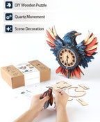 3D Wooden Puzzles for Adults,3D Puzzles for Adults Raven DIY Wall Clock Kit with Pendulum, 34 Pieces 3D Wooden Puzzles,Creative Gift Idea for Teens & Adults