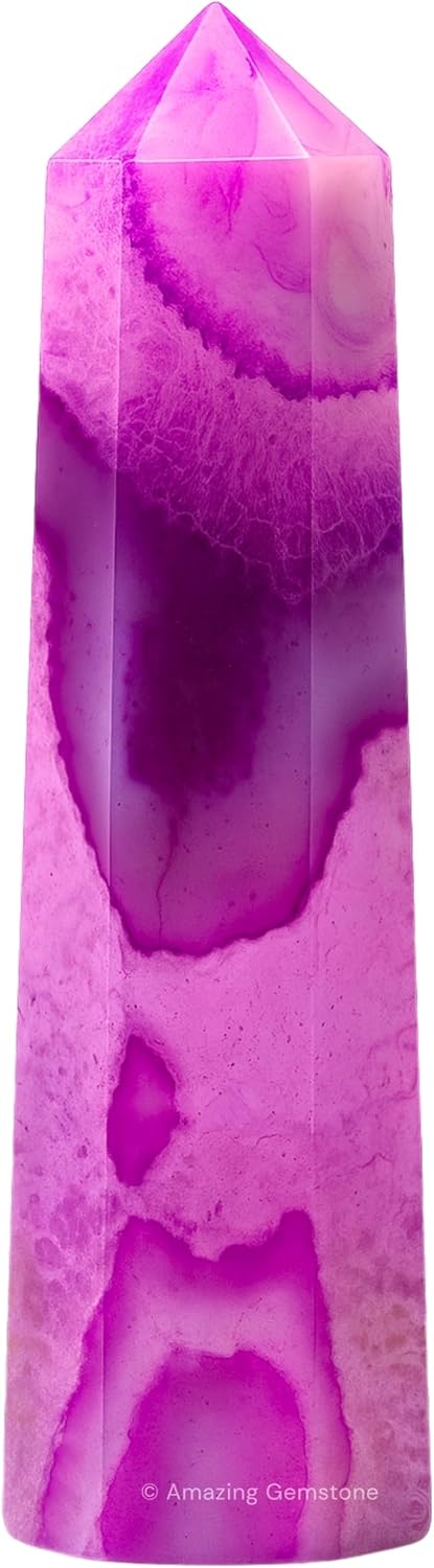 Amazing Gemstone Pink Agate Crystal Towers - Natural Healing Crystal Point Obelisk for Reiki Healing and Crystal Grid (Pink Agate, 3 Inch)