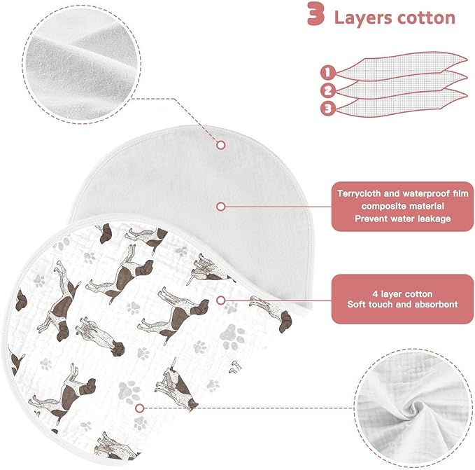 2 Pack Muslin Burp Cloths German Dogs White Cotton Baby Burp Cloths Ultra Absorbent Soft Burping Cloth Washcloths for Baby Boys Girls 22x11 Inch