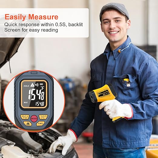 Infrared Thermometer Gun -58°F to 1472°F with Backlit Display, Laser Thermometer Temperature Gun with Adjustable Emissivity & Max and Min Measure, Dual Laser Targeting Temp Gun for Cooking, Griddle