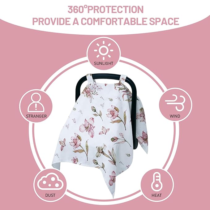 80S Muslin Car Seat Cover for Babies - Soft & Breathable Infant Carrier Canopy, Lightweight Sunshade for Summer, Universal Fit for Baby Boys & Girls