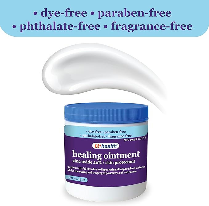 A+Health Zinc Oxide 20% Healing Ointment Skin Protectant Barrier 15 Oz Jar Provides Relief and Treatment of Diaper Rash, Chafed Skin, Poison Ivy, Oak, Sumac for Adults and Babies