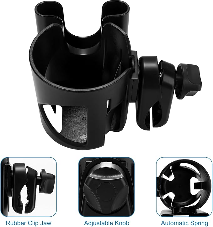 Accmor Universal Cup Holder, Stroller Cup Holder with Phone Holder, 360° Rotatable Large Caliber Designed Bottle Holder for Stroller, Bike, Wheelchair, Walker, Scooter