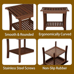 Teak Shower Bench with Shelf & Handle, 20 Inch Shower Stool for Standard Tubs & Showers, Non-Slip Waterproof Seat, Spa & Bathroom Storage Stool