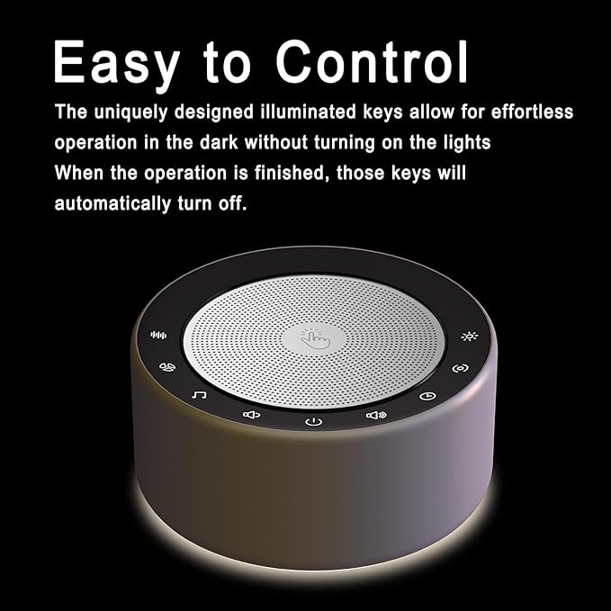 Kipcush White Noise Sound Machine with Nursery Lamp, Mood Lighting, 7 Colour Night Light, 30 Soothing Sounds for Baby/Adult. Timer, Plug in, Memory Function, Touch Control