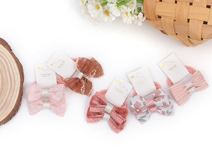 Boutique Baby Bow Hair Accessories - 20 Pcs 1.2 Inch Elastics Ponytail Holders with Bows for Toddlers and Little Girls (Set-A)