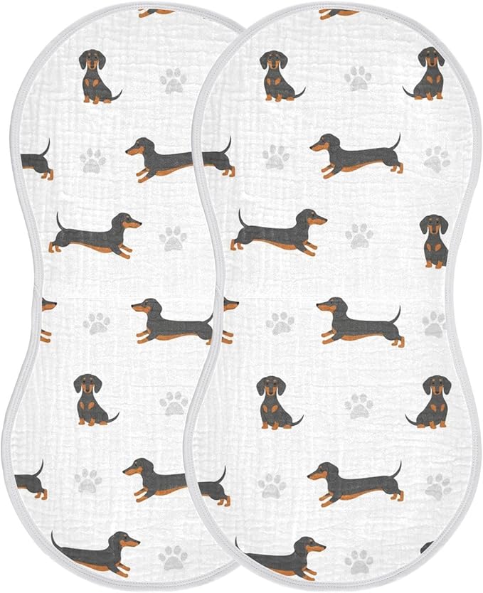 2 Pack Muslin Burp Cloths Dachshund Dogs White Cotton Baby Burp Cloths Ultra Absorbent and Soft Burping Cloth for Newborn Babies Boys Girls 22x11 Inch