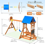 6-in-1 Wooden Playground Playsets for Backyards, Outdoor Swing Sets for Kids Ages 3-6, Little Playground Set with Picnic Table, Drawing Board, Sandbox, Swings, Basketball Hoop & Soccer Net