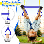 Hungdao 2 Set Gym Ring Trapeze Swing Bar and Climbing Rope with Platforms Disc Heavy Duty Coated Chains Seat Accessories for Outdoor Indoor Playground Backyard(Blue)