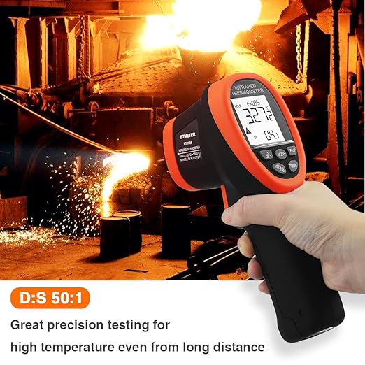 BTMETER BT-1800 Non Contact Pyrometer High Temperature Infrared Thermometer Gun -58°F ~3272°F (-50~1800℃) DS 50:1 for Metal Melting Furnace Forge Kiln Tempe Tester (Not Accurate for Human Temp)