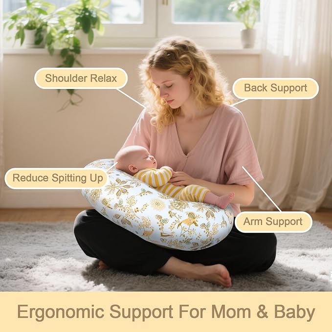 Baby Nursing Pillow for Breastfeeding, Adjustable Breast Feeding Pillow for Bottle Feeding, Breastfeeding Essentials for Mom and Baby Healthier Nursing, Removable Cover- Floral