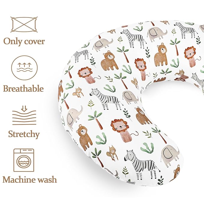 Nursing Pillow Cover, Removable Nursing Covers for Breastfeeding Pillows, Stretchy and Soft Fit for Baby Girls Boys Newborn, Animal (Only Cover)