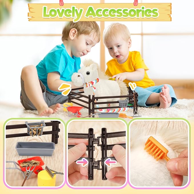 Tagitary Plush Toys Horse for Kids, Interactive Plush Toys with Leash,Can Make Sounds,Walk,and Wag Tail,Stuffed Horse Realistic Pet for Boys Girls