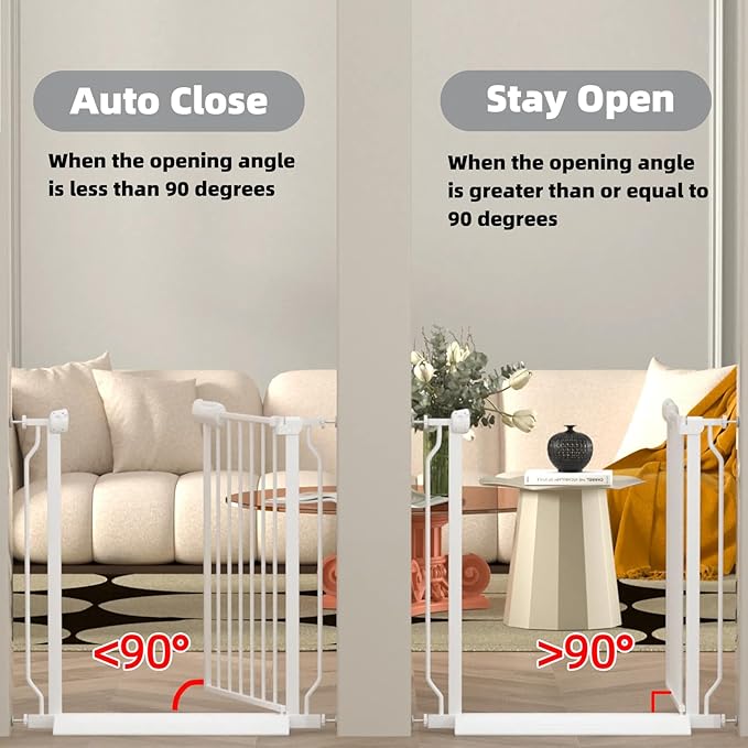 TSAYAWA Extra Wide Baby Gate with Door,33.8-38.5 Inch Walk Through Large Long Child Gates for Stair Doorway - Indoor Outdoor Safty Gate for Toddler Pet Dog Doggie White