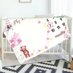 Sleeping Bear Monthly Baby Milestone Blanket Bear Star Balloon Flannel Blanket Boy Newborn Infant Swaddle Growth Chart Baby with Frame for Boys Girls Nursery (Pink)