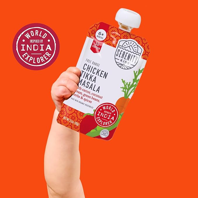 Serenity Kids 7+ Months World Explorers Baby Food Pouches - 3.5 oz, Pack of 18-40% DV Protein 5g Baby Protein Pouches - BPA-Free- Organic Veggies - Variety Pack