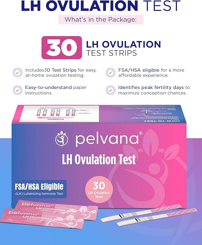 Pelvana 30 LH Ovulation Test Kit, Easy to Use - Identify Peak Fertility Days for a Greater Chance at Conception, Ideal for Women Trying to Conceive Naturally, 30 Test Strips Value Pack
