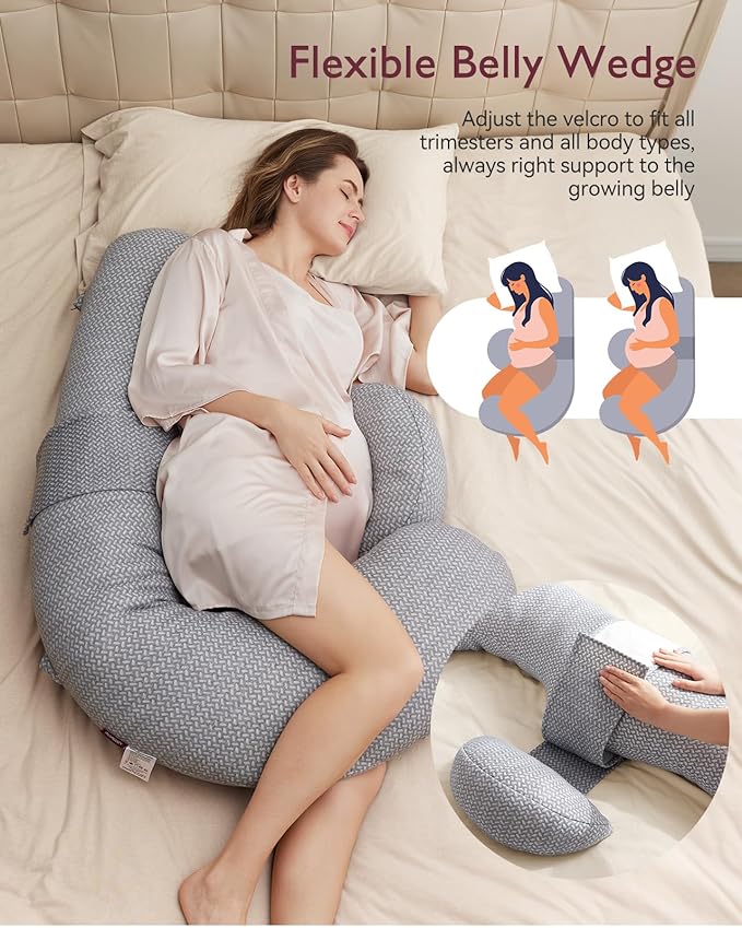 Momcozy Pregnancy Pillows, Original F Shaped, with Air Layer Cover, Grey