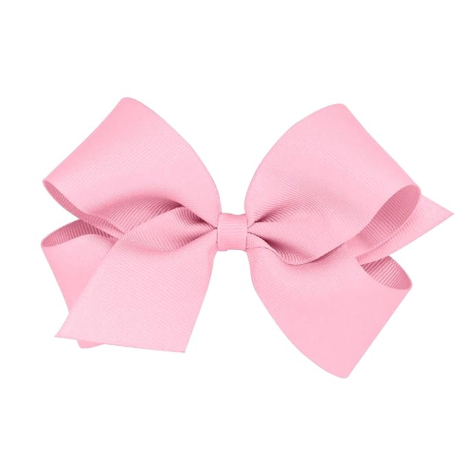 Wee Ones Girls' Plain Wrap Classic Grosgrain Hair Bows on a WeeStay No-Slip Hair Clip, Handmade, Medium, Pearl Pink