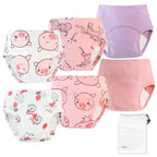 EZ Moms 6 Packs Potty Training Underwear for Girls 100% Cotton Absorption Padded Toddler Training Underwear Girls 18 Months Leakproof Reusable Kid Confident Pee Pants with Potty Sticker Chart