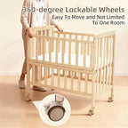 Baby Bassinets Bedside Sleeper - Portable Pine Wood Bedside Bassinet,6 Heights Small Mini Crib with Mattress,Space-Saving Design Baby Crib for Newborns 0-12 Months,Unpainted