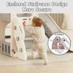 YUFU 5 in 1 Toddler Slide, Kids Slide with Climber, Basketball Hoop and Ball, Outdoor Indoor Playset for Toddlers Age 1-3 (Beige+Gray)