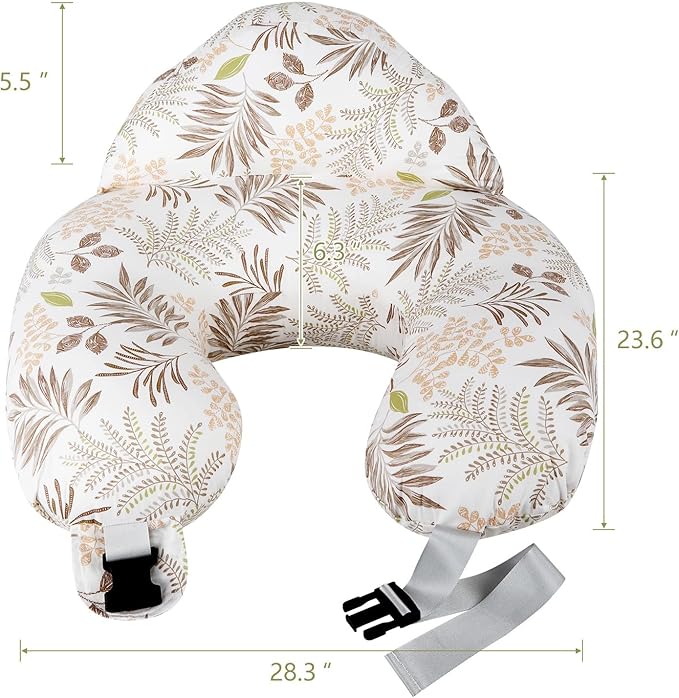 Nursing Pillow for Breastfeeding, Breastfeeding Essentials for Newborn, More Support for Mom and Baby, with Adjustable Waist Strap and Removable Cotton Cover (Big Leaves)