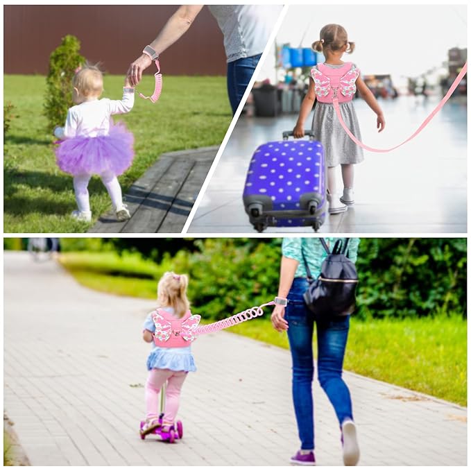 Toddlers Leash + Anti Lost Wrist Link Child Kids Safety Harness Kids Walking Wristband Assistant Strap Belt for Girl Pink Christmas Gift (PINK2)