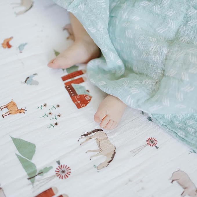 Little Unicorn Premium Crib Sheet | Breathable & Super-Soft Muslin Fabric (Farmyard)