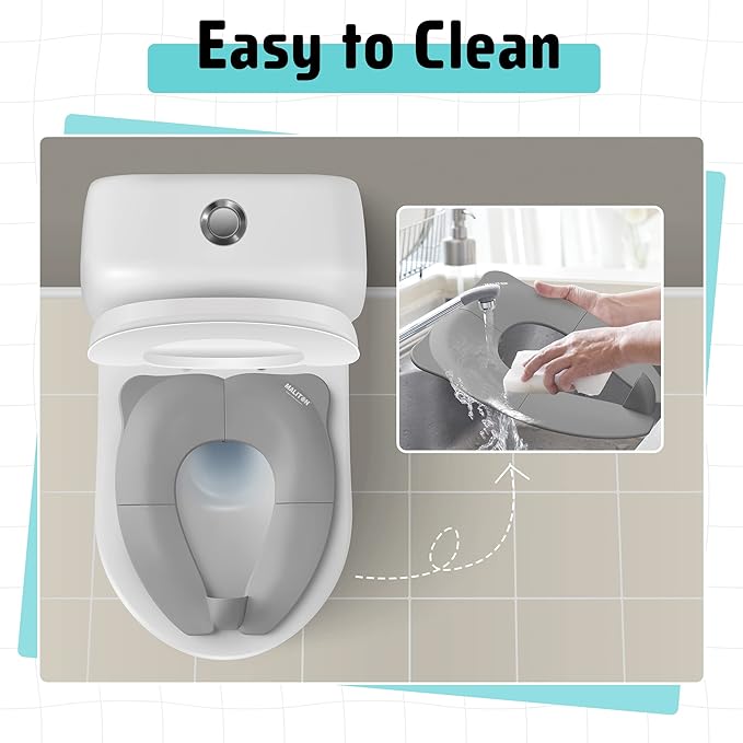 Travel Potty Seat for Toddler & Kid, Maliton Portable Potty Seat with Storage Bag, Foldable Potty for Toddler Travel, Non-Slip Potty Training Toilet Seat Cover with Splash Guard (Grey)