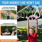 Ninja Warrior Obstacle Course for Kids – 2 x 50 ft Slacklines with 10 Weatherproof Obstacles – Monkey Net, Ratchet-Tight Technology, Supports Up to 880 lbs – Climbing & Swinging Equipment