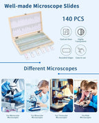 140-Pcs Microscope Slides with Specimens,Pre-Made Glass Slides with Specimens,Educational Microscope Slides and Covers for Young Scientists,Perfect for Biology Class and Experiments