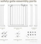 Comfy Cubs Baby Safety Gate with 3 Extensions - Adjustable 42" x 1.9" x 30" Q195 Steel Doorway Barrier - Powder-Coated Finish for Stairs and Doorways - Walk-Through Design Pet Gate - White