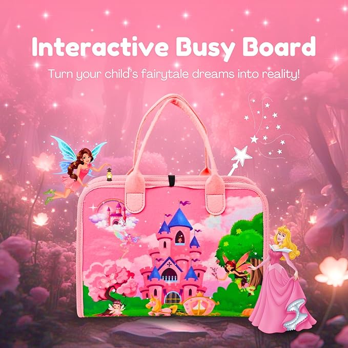 Princess Busy Book for Toddlers 1-3 | Montessori Activity Book with Various Activities For Girls & Boys | Educational Learning Sensory Board For Toddlers 1-3 | Portable busy board Travel Toy for Car