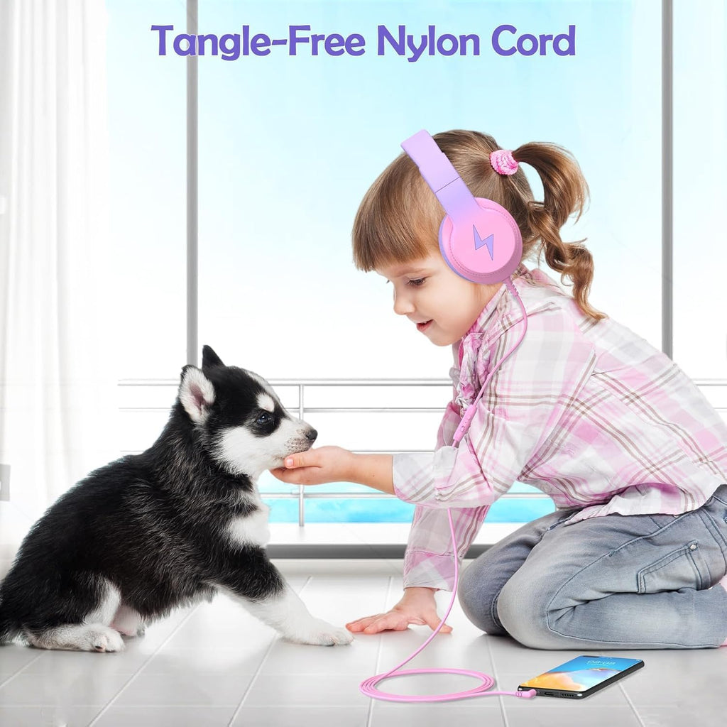 Bila Kids Headphones, Wired Over Ear Headphones with Microphone, Volume Limiter for Girls & Boys, Foldable for Learning & Entertainment