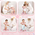 Baby Shower Stand, No-Assembly Baby Bath Stand with Enlarged Anti-Slip Base, Foldable Adjustable Toddler Shower Standing Support, Soporte para Bañera de Bebe, Ideal Gift for Infant 6–36 Months (Pink)