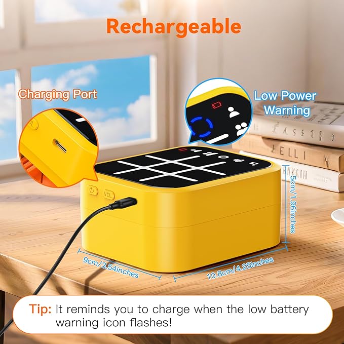 Rechargeable Tic Tac Toe Game Box with 5 Fun Brain Memory Games, Electronic Touchscreen Handheld Game, Portable Digital Puzzle Board Travel Toy, Gifts Choice for Kids and Adults(Yellow)