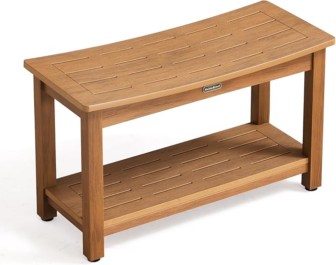 30'' Large Shower Bench Seat, Poly Lumber Bath Stool for Inside Shower Waterproof, HDPS Bathroom Chair for Shaving Legs, Non-Slip & No Maintenance, Brown, Weight Capacity 700LBS (30 x 13 Inches)