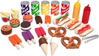 Melissa & Doug Wooden Snacks and Sweets Food Cart - 40+ Play Food pcs, Reversible Awning